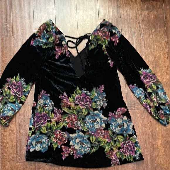 Free People Misha Burnout Black Velvet Mini Dress, Boho Witchy Floral, Size Sm - Picture 12 of 16